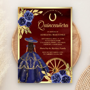 Invitación Vestido floral de la marina Charro Burugundy Quinc