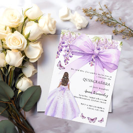 Invitación Vestido floral de lazo lavanda para quinceañera