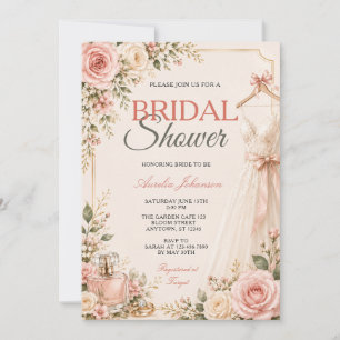 Invitación Vestido floral de lluvia de boda con lazo elegante