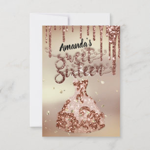 Invitación Vestido floral de rosa Sweet Sixteen con brillo Gl