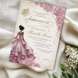 Invitación Vestido floral de Rubor Quinceañera