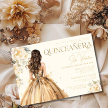 Vestido Floral Dorado Quinceañera Cofia Champán