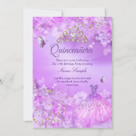 Invitación Vestido floral púrpura rosa para Quinceañera princ