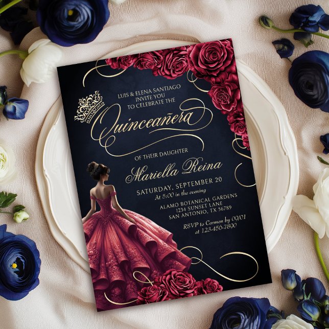 Invitación Vestido floral rojo Quinceañera (Subido por el creador)