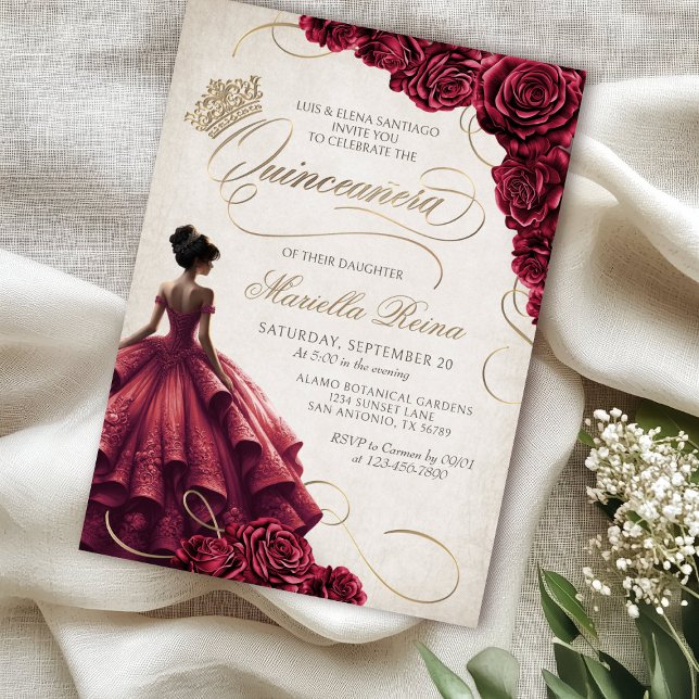 Invitación Vestido floral rojo Quinceañera (Subido por el creador)
