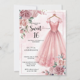 Invitación Vestido floral rosa polvoriento dulce 16