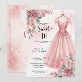 Invitación Vestido floral rosa polvoriento dulce 16