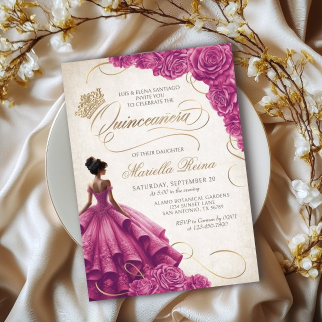 Invitación Vestido floral rosa Quinceañera (Subido por el creador)