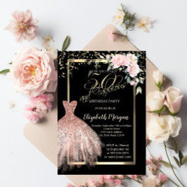 Invitación Vestido, Flores de Confetti Subió Oro 50 cumpleaño