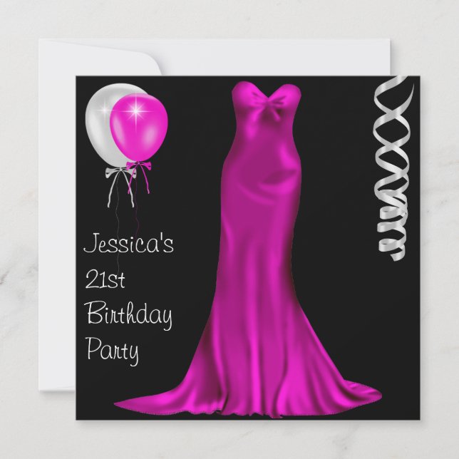 Invitación Vestido formal color blanco rosado 21 cumpleaños (Anverso)