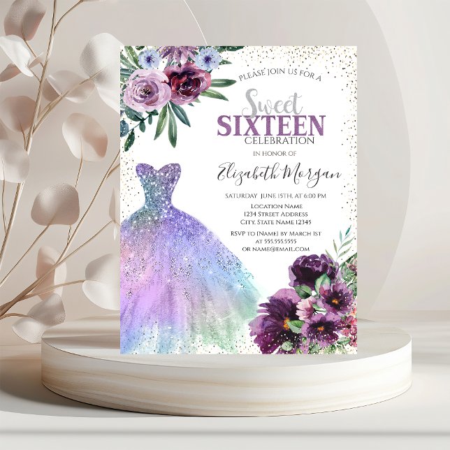 Invitación Vestido Genial, Flores Violetas de Confeti (Subido por el creador)