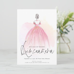 Invitación Vestido Glam Elegante Quinceanera