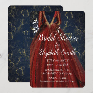 Invitación Vestido Glamour Rojo Dorado y Azul Marino para Des