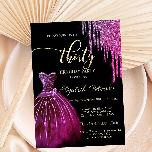 Invitación Vestido Glitter Drips Chic Genial Cumpleaños 30   (Subido por el creador)