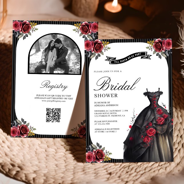 Invitación Vestido Gótico de Rosas Rojas Código QR Ducha de N (Subido por el creador)