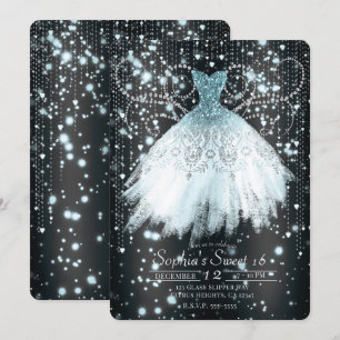 Invitación Vestido gris azul y plata con brillo para fiesta d