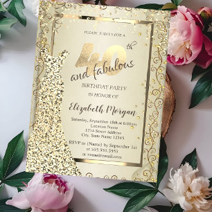 Invitación Vestido lentejuelas chic dorado Cumpleaños 40