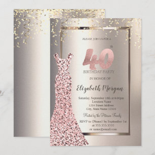 Invitación Vestido lentejuelas rosa dorado Cumpleaños 40