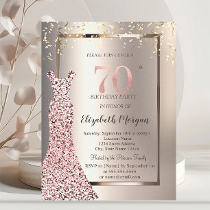 Invitación Vestido lentejuelas rosa dorado Cumpleaños 70 marf