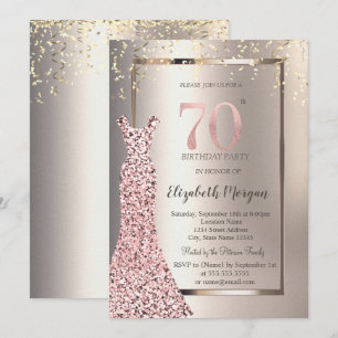Invitación Vestido lentejuelas rosa dorado Cumpleaños 70 marf