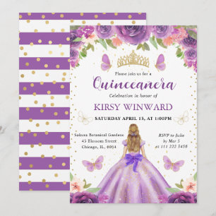 Invitación Vestido Lila Rubia Princesa Quinceañera