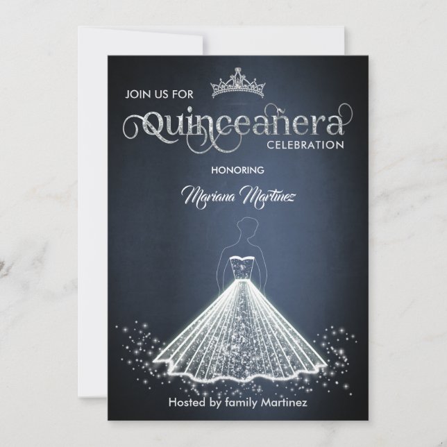 Invitación Vestido lujoso azul marino adorable vestido brilla (Anverso)