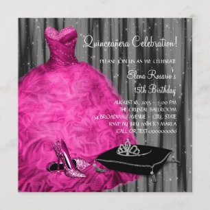 Invitación Vestido Magenta Zapatos de Tacón Alto Princesa Qui