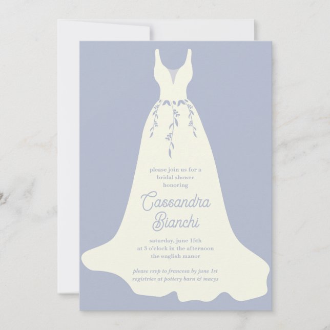 Invitación Vestido marfileño Boda morado ducha de novia (Anverso)