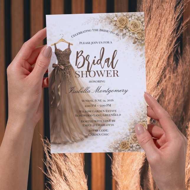 Invitación Vestido marrón de dama de honor ducha nupcial (Brown Bridesmaid Dress Bridal Shower Invitations
)
