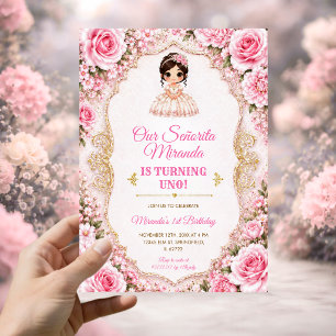 Invitación Vestido Mexicano de Cumpleaños Primera Señorita Ro