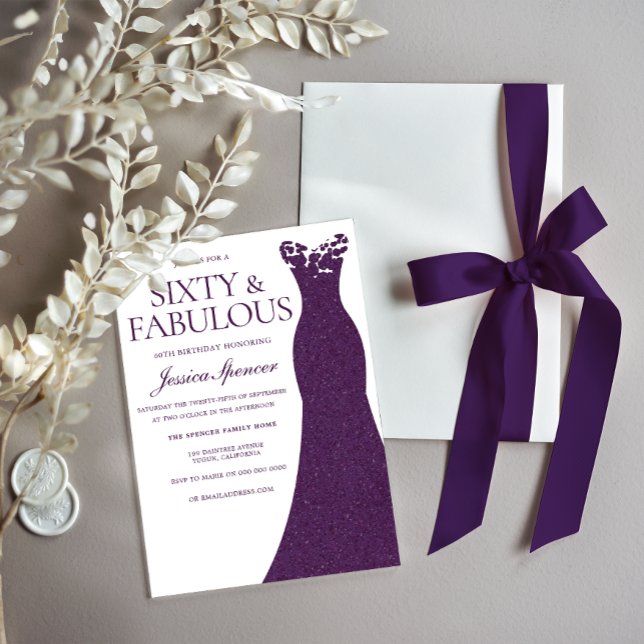 Invitación Vestido morado 60 y fabuloso 60 cumpleaños (Subido por el creador)