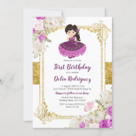 Invitación Vestido morado Chica mexicano primer cumpleaños 1
