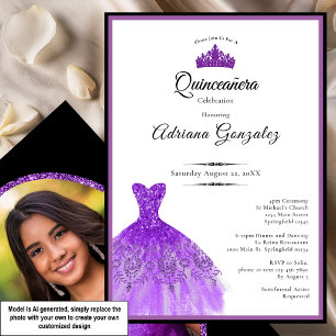 Invitación Vestido Morado Elegante Cumpleaños 15 Quinceañera
