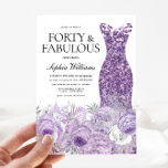 Invitación Vestido morado Floral 40 y fabuloso 40 cumpleaños<br><div class="desc">Vestido de espuma morada y hermosa floral púrpura cuarenta y fabulosas mujeres 40 cumpleaños de fiesta de invitación Variaciones a la invitación y artículos coincidentes en nuestra tienda</div>