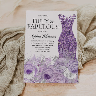 Invitación Vestido morado Floral Cincuenta y fabuloso cumplea