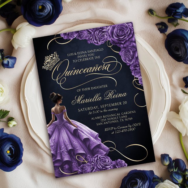 Invitación Vestido morado floral Quinceañera (Subido por el creador)