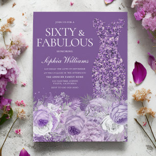 Invitación Vestido Morado Floral Sesenta y Fabuloso Cumpleaño