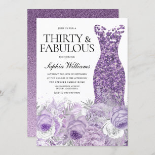 Invitación Vestido morado Floral Treinta Fabuloso cumpleaños