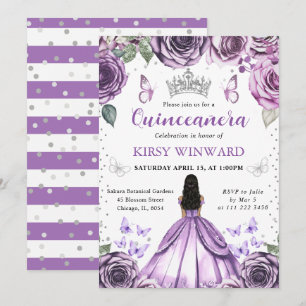 Invitación Vestido Morado Princesa Quinceañera Piel Oscura En