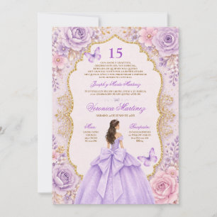 Invitación Vestido Morado Quinceañera 15 Años Tiara de Prince