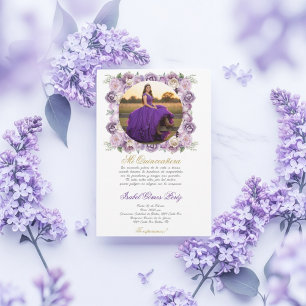 Invitación Vestido morado Quinceanera con imagen en español