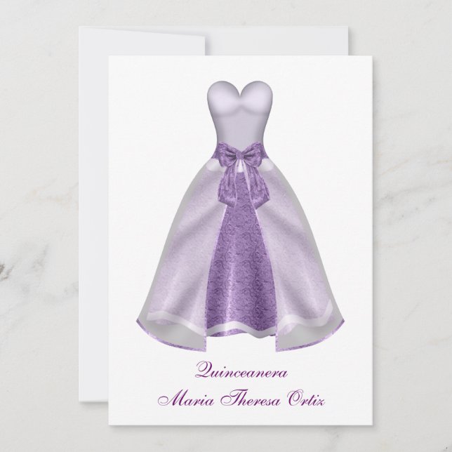 Invitación Vestido Morado Quinceañera Fiesta de Cumpleaños 15 (Anverso)