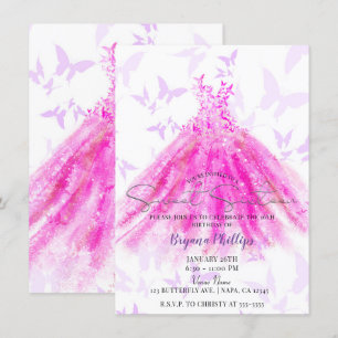 Invitación Vestido Morado Rosa Caliente Baile de Mariposa Dul