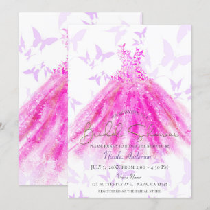 Invitación Vestido Morado y Rosa Baile de Mariposa Lluvia de