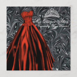 Invitación Vestido negro blanco rojo Quinceañera negra roja
