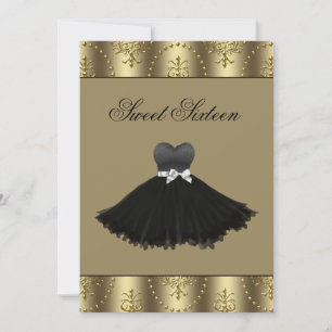 Invitación Vestido Negro Candil de Oro Cumpleaños Dulces Diec
