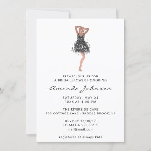 Invitación Vestido negro con brillo para fiesta de compromiso