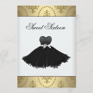 Invitación Vestido Negro Cumpleaños Sweet Sixteen Candilero d
