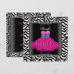 Invitación Vestido negro de cumpleaños Sweet Sixteen 16 de ce