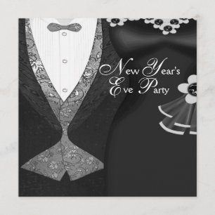 Invitación Vestido negro de esmoquin fiesta de año nuevo de c